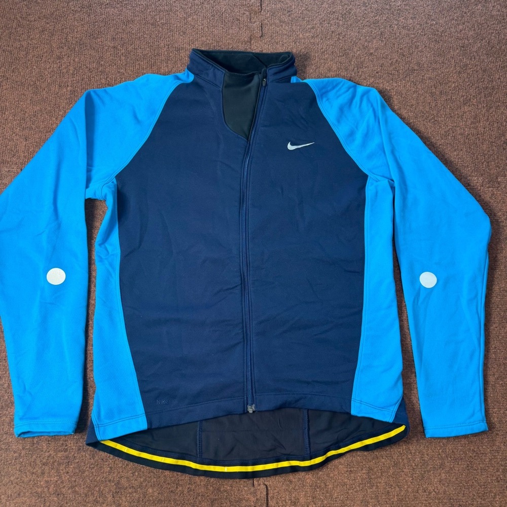 A+ Nike Fit Therma Mens Cycling Jacket Blue Navy Full Zip Bike Jersey medium A+